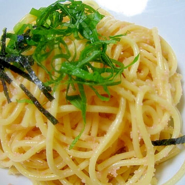 シンプル材料で美味しい☆明太子とシソのスパゲッティ